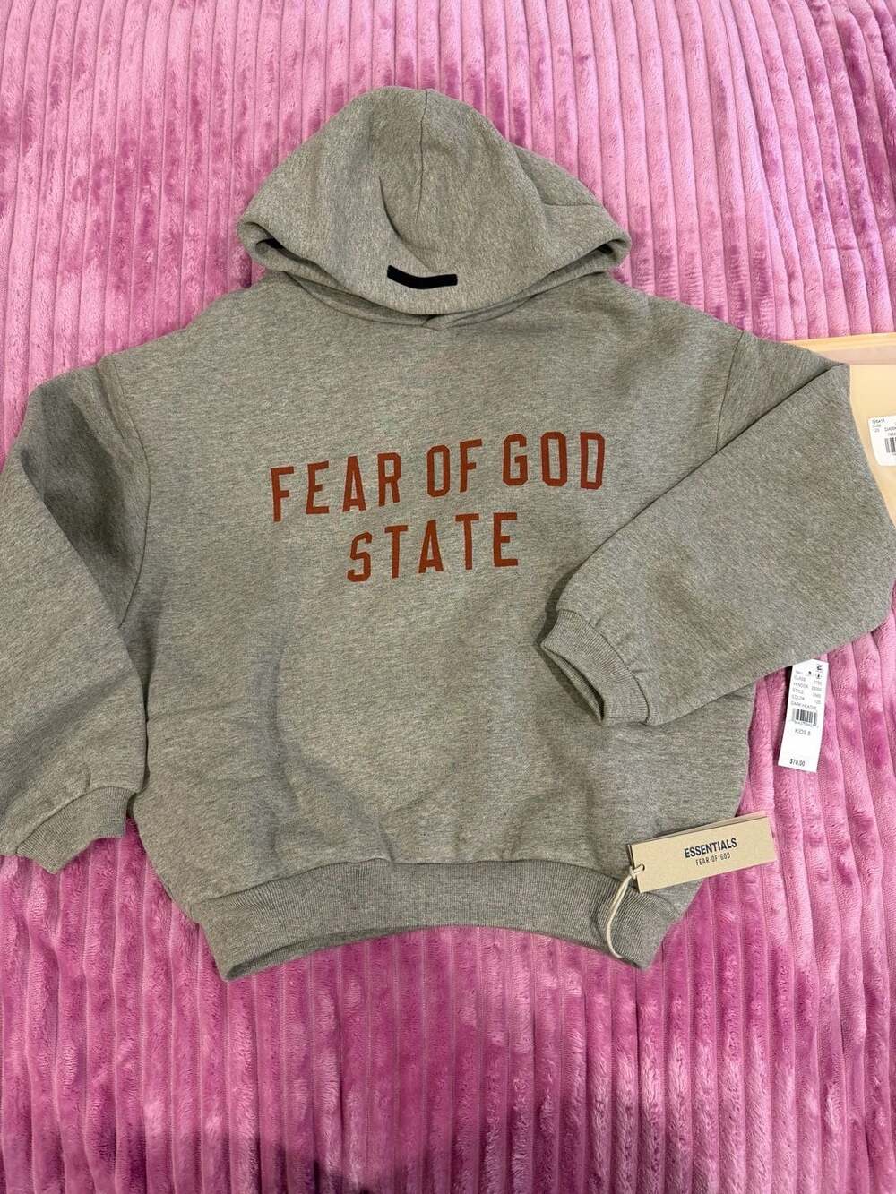 Essentials Fear of God Kids Hoodie Size 8 Dark Heather